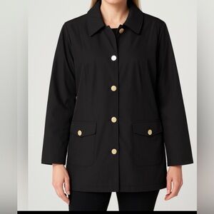 Dennis Basso women’s size XL Black Jacket Gold Buttons Plaid Lining Classic(C4)✨
